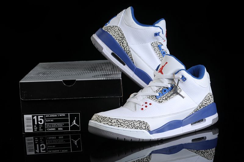Air Jordan 3 Men Shoes White/Blue/Black Online